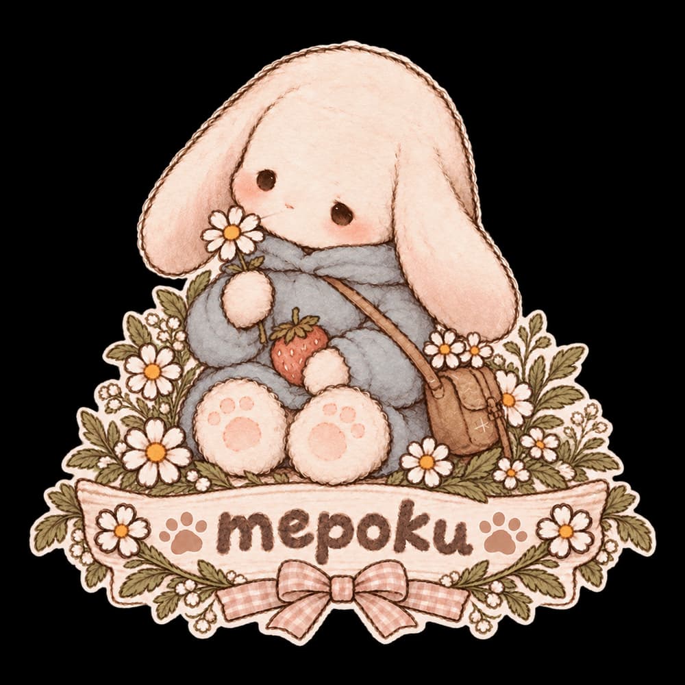 Pomu, the daydreamer, with the Mepoku banner